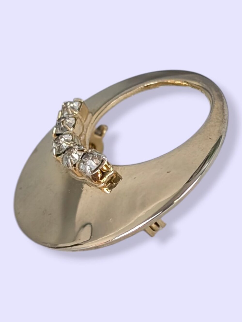 Vintage Round Metal Rhinestone Accent Brooch